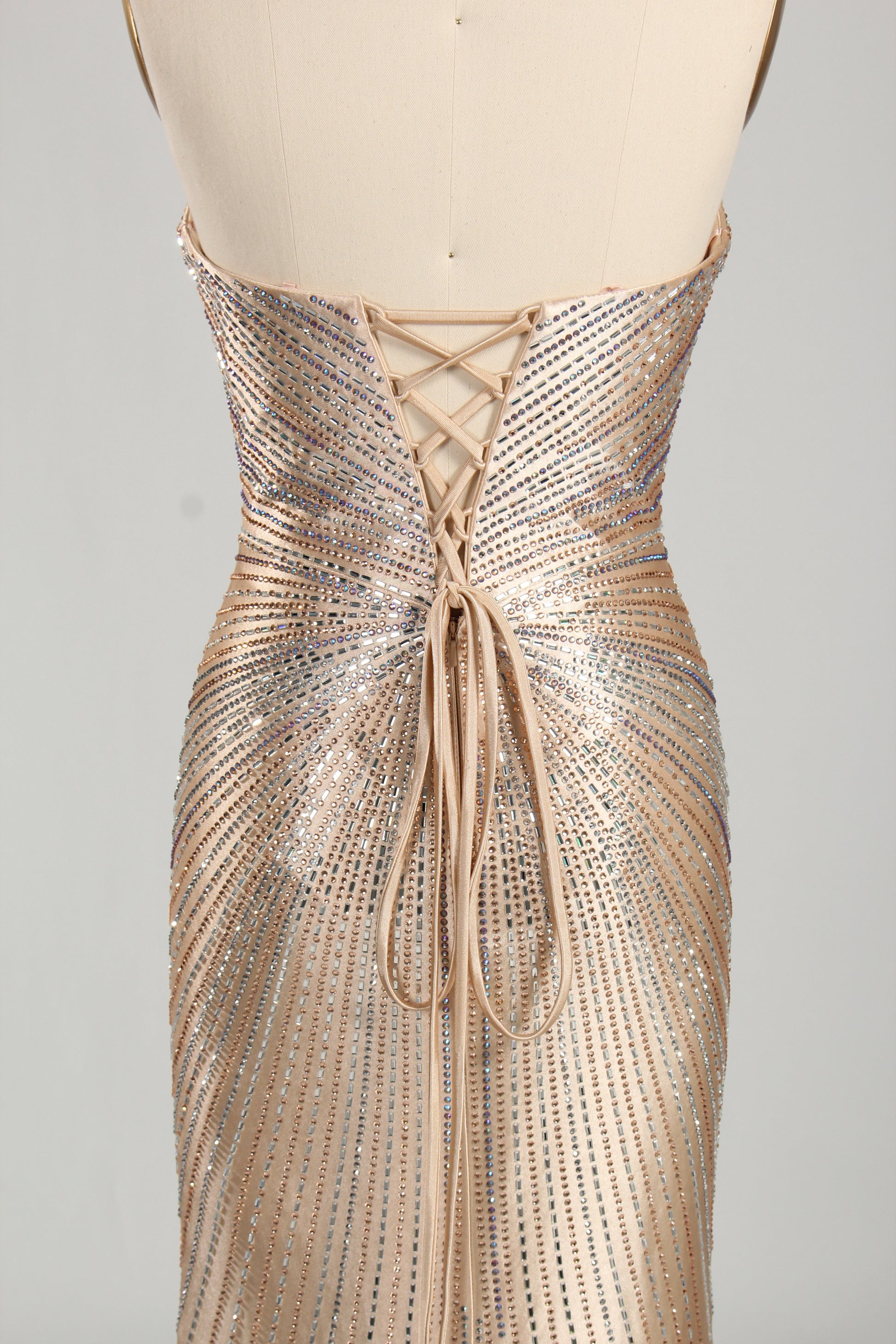 Wholesale Champagne Rhinestone Evening Gown, Mermaid Prom Dress 33232
