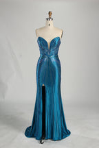 Wholesale Champagne Rhinestone Evening Gown, Mermaid Prom Dress 33232