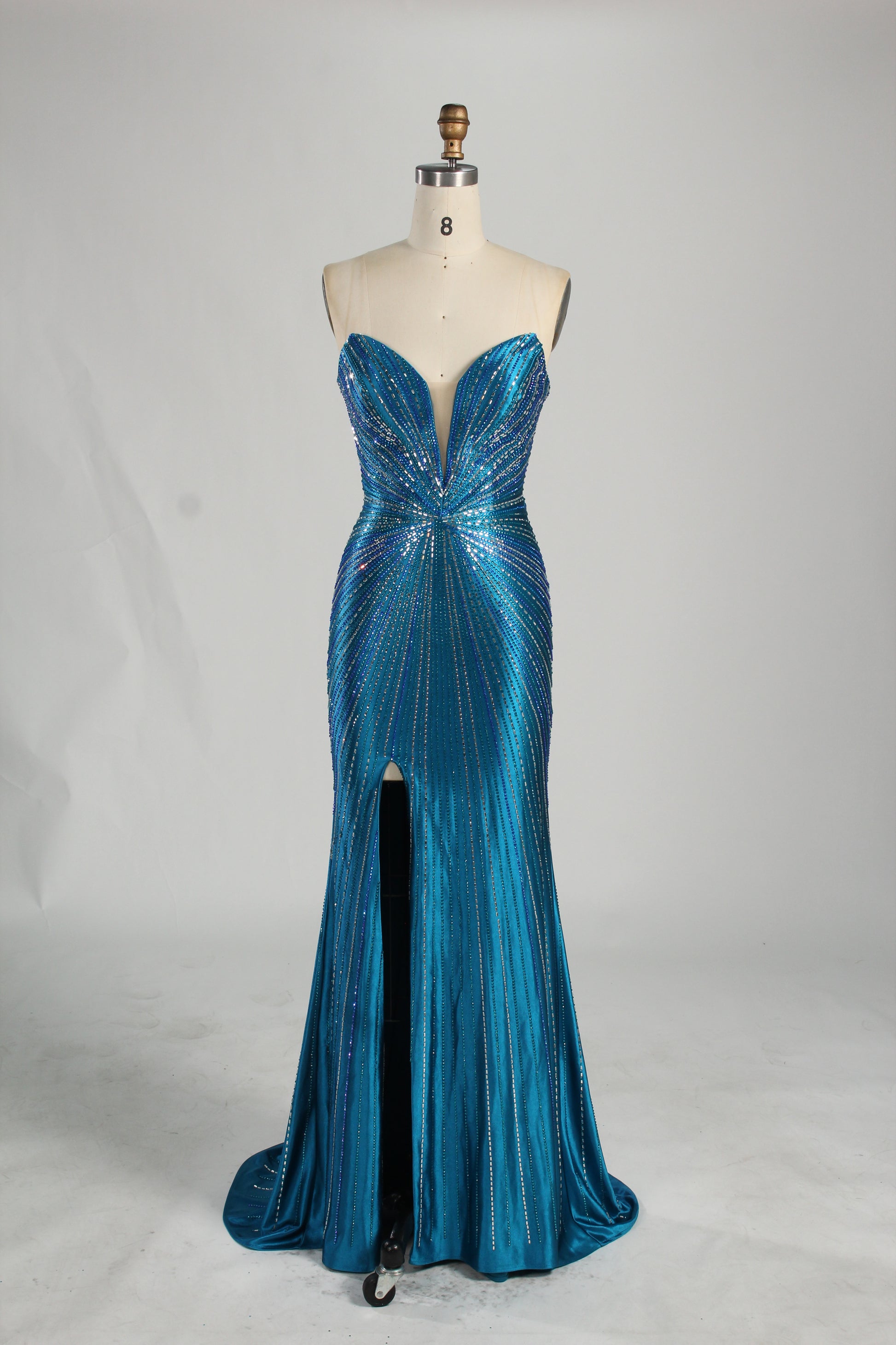 Wholesale Champagne Rhinestone Evening Gown, Mermaid Prom Dress 33232