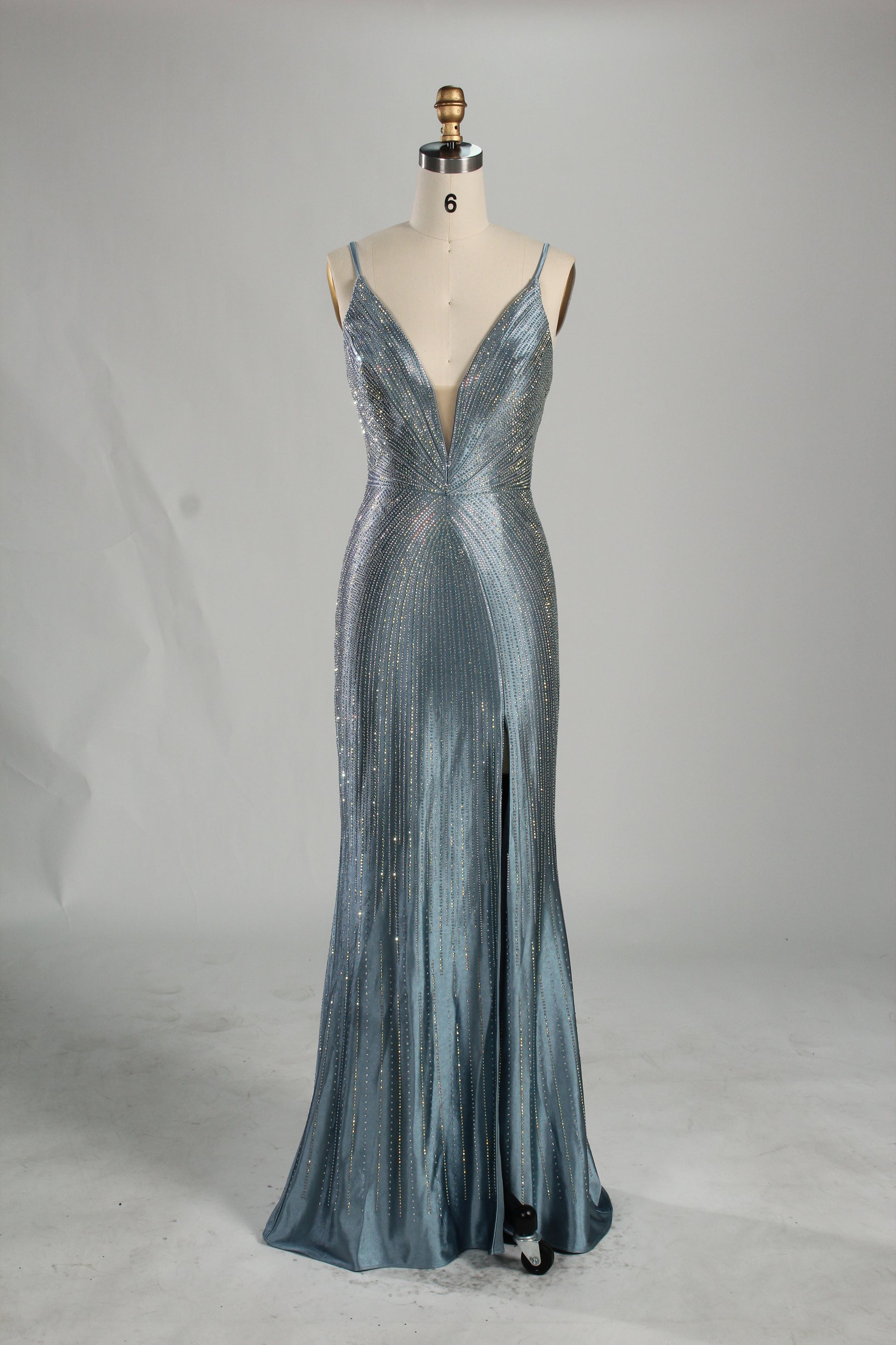 Wholesale Champagne Beaded Plunge Mermaid Prom Dress 33233