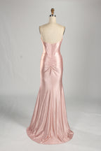 Strapless Satin Prom Dress with Beaded Sweetheart Neckline and Side Slit 33284