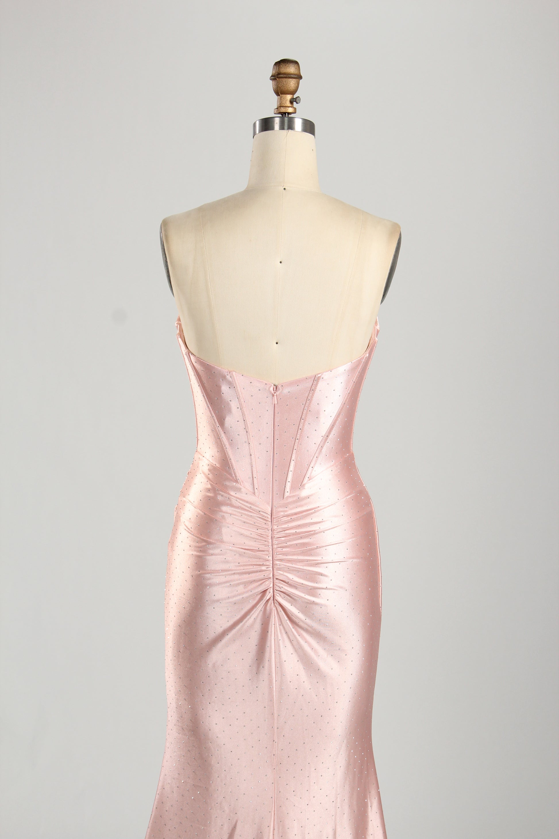 Strapless Satin Prom Dress with Beaded Sweetheart Neckline and Side Slit 33284