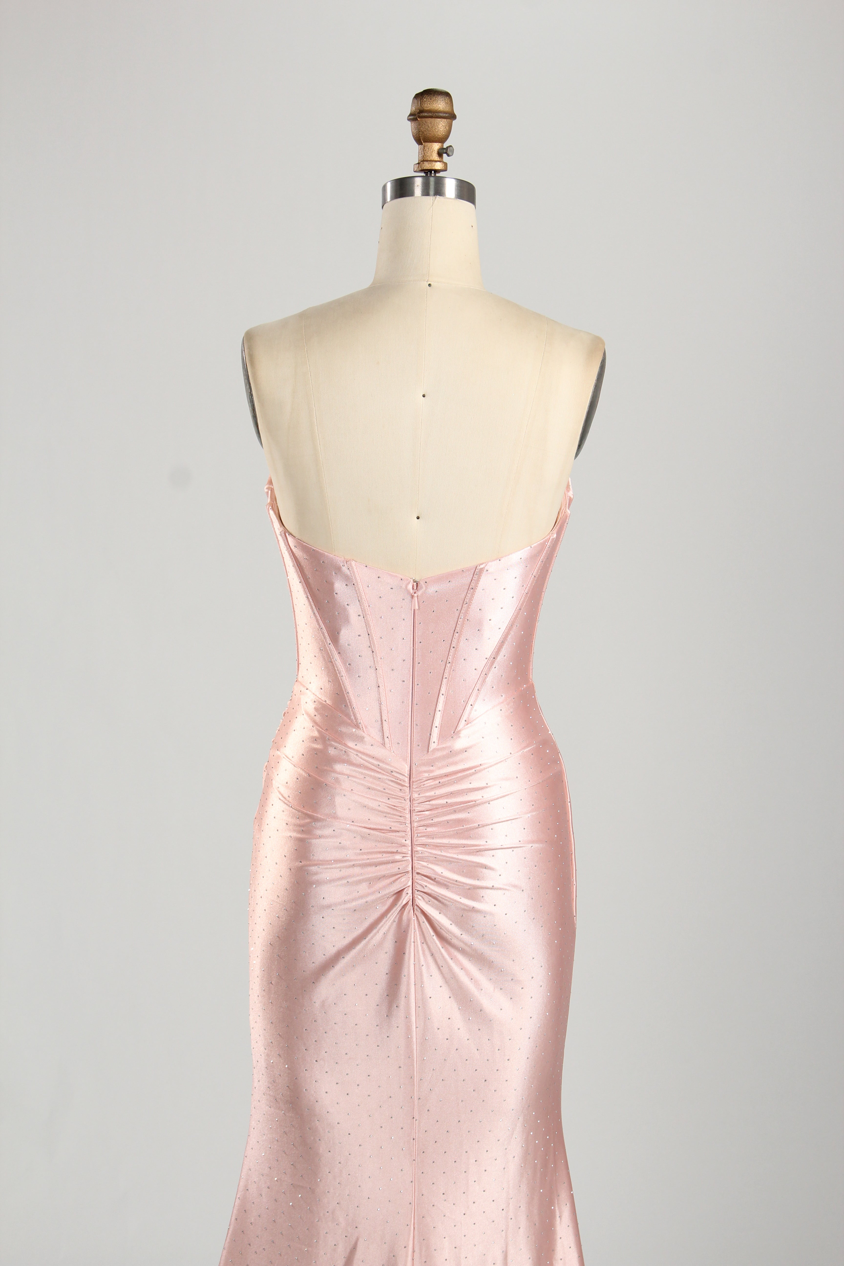 Strapless Satin Prom Dress with Beaded Sweetheart Neckline and Side Slit 33284