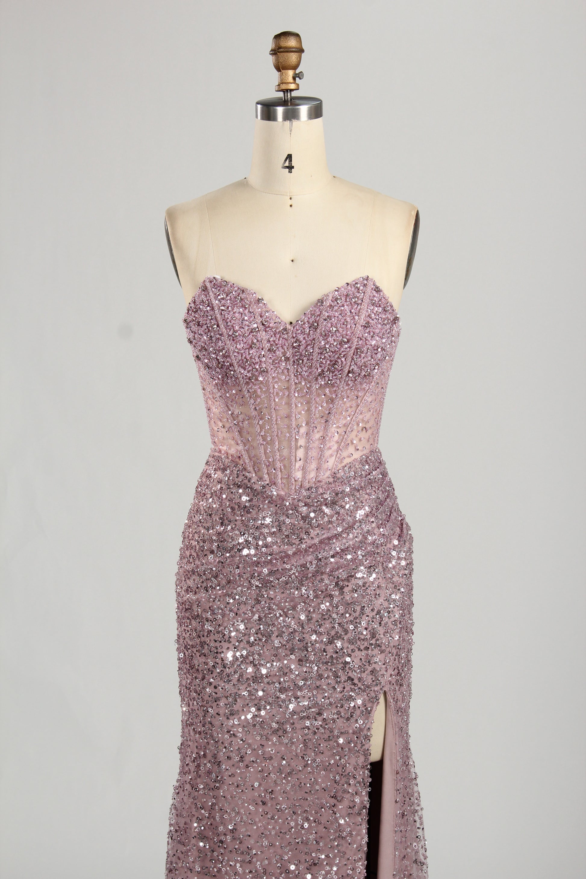 Wholesale Pink Sequin Sweetheart Evening Gown 33283