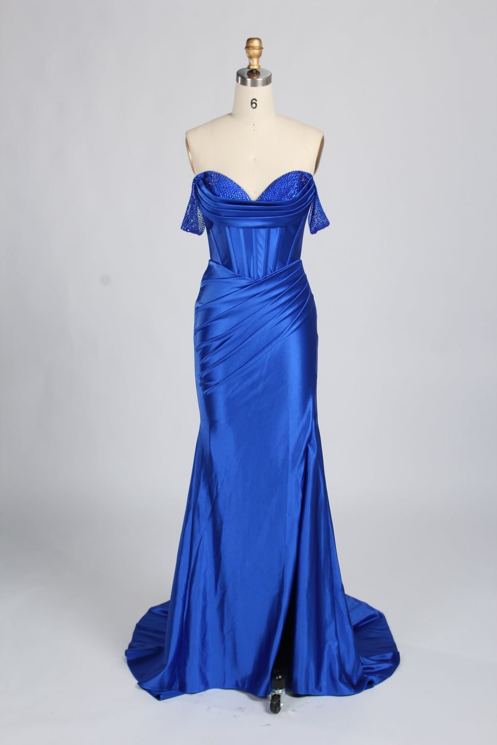 Wholesale Royal Blue Off-Shoulder Satin Prom Dress 33309
