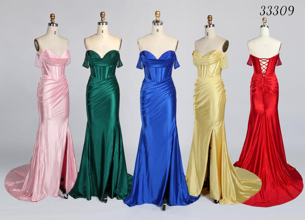 Wholesale Royal Blue Off-Shoulder Satin Prom Dress 33309