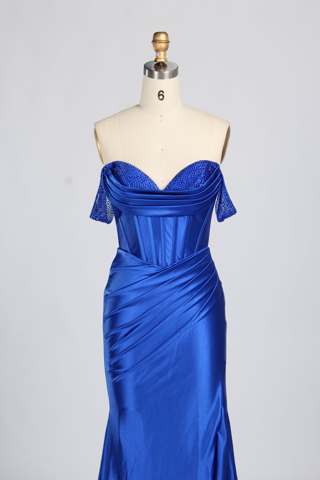 Wholesale Royal Blue Off-Shoulder Satin Prom Dress 33309