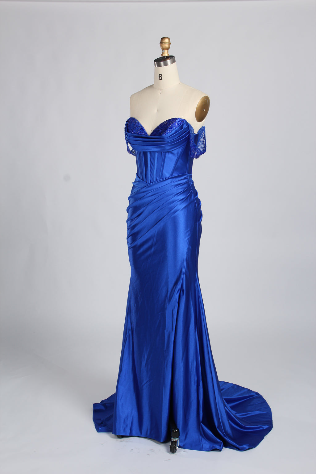 Wholesale Royal Blue Off-Shoulder Satin Prom Dress 33309