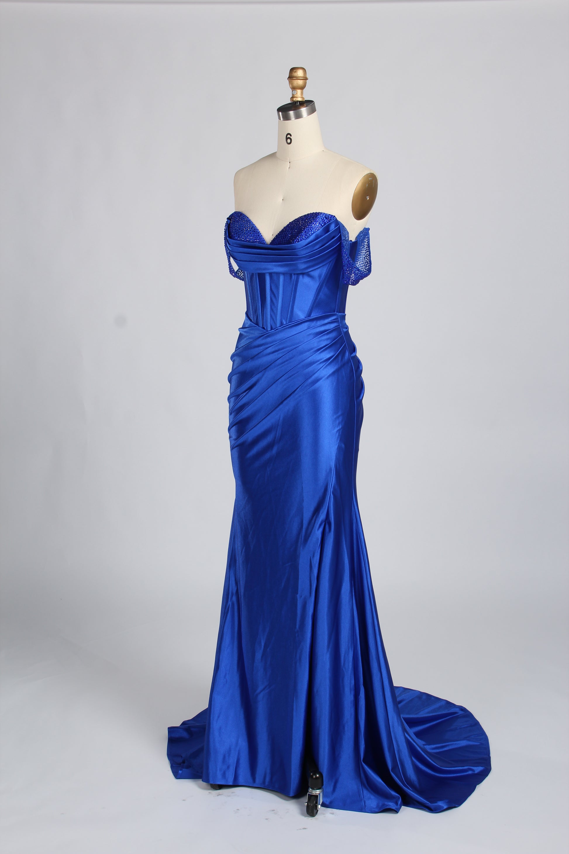 Wholesale Royal Blue Off-Shoulder Satin Prom Dress 33309