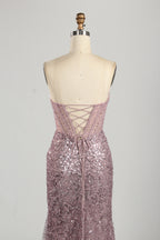 Wholesale Pink Sequin Sweetheart Evening Gown 33283