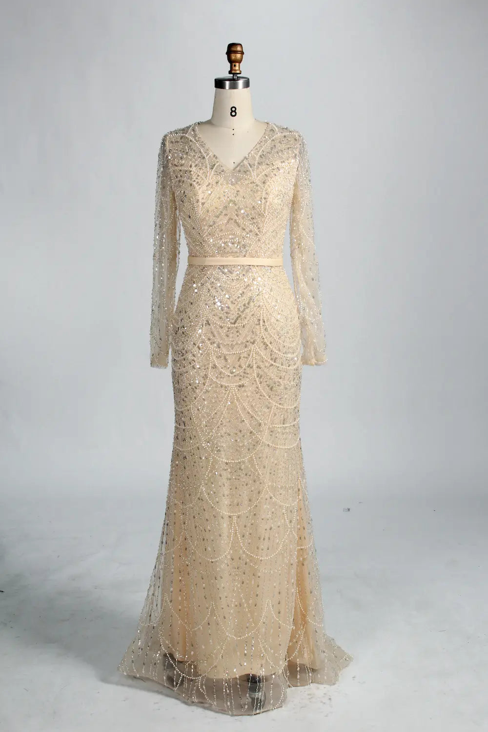 Blush Pink Beaded High Neck and Detachable Cape MOB Dress KY045