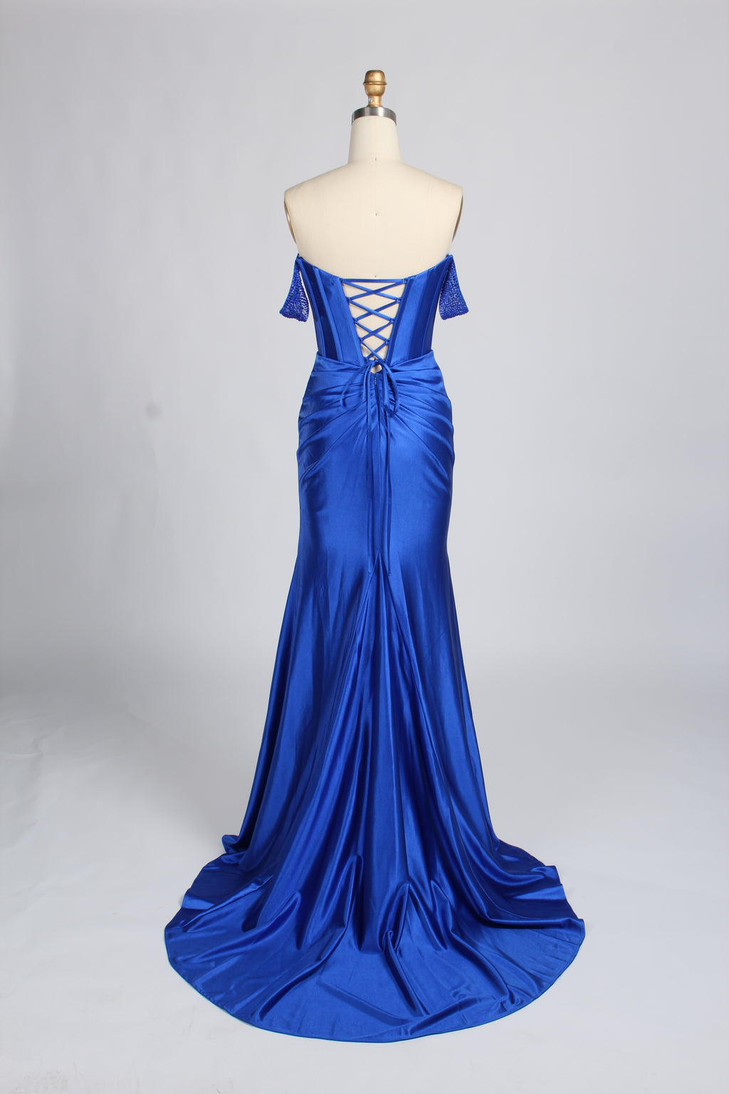 Wholesale Royal Blue Off-Shoulder Satin Prom Dress 33309