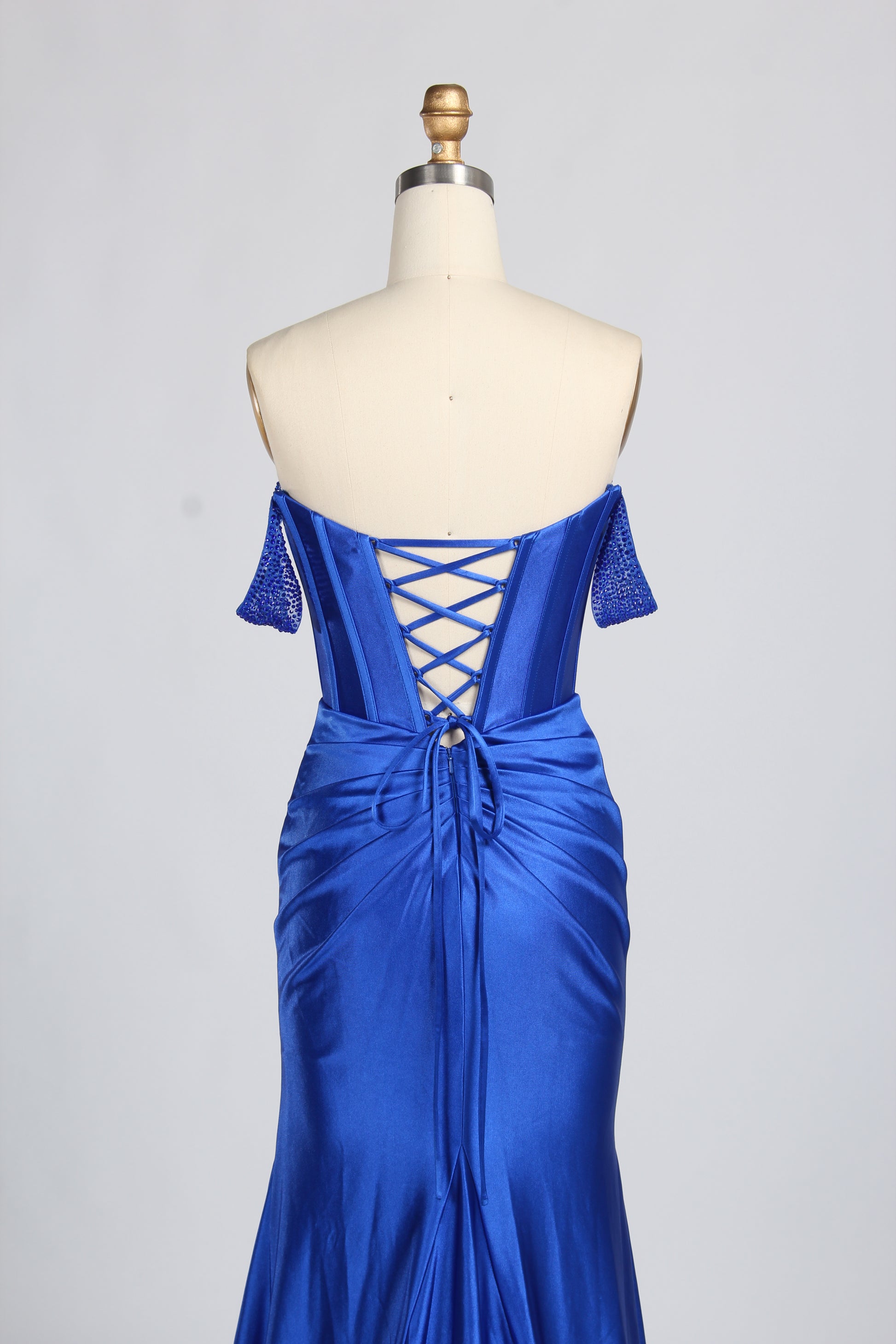 Wholesale Royal Blue Off-Shoulder Satin Prom Dress 33309