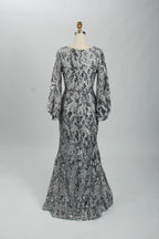 Sage Green Sequin V-Neck Long Sleeve Mother of the Bride Dress MK117