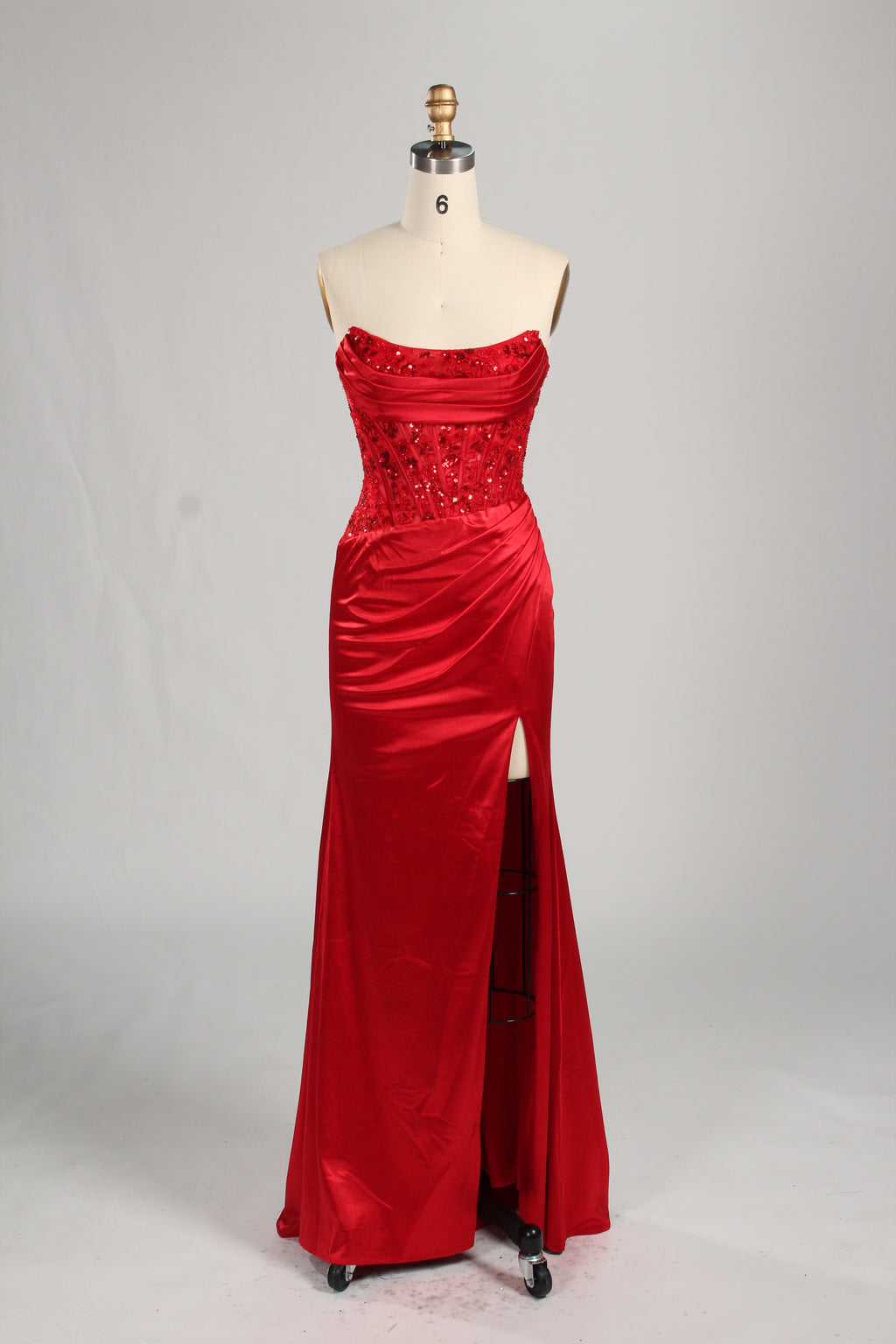 Wholesale Red Sequined Strapless Prom Dress 33279
