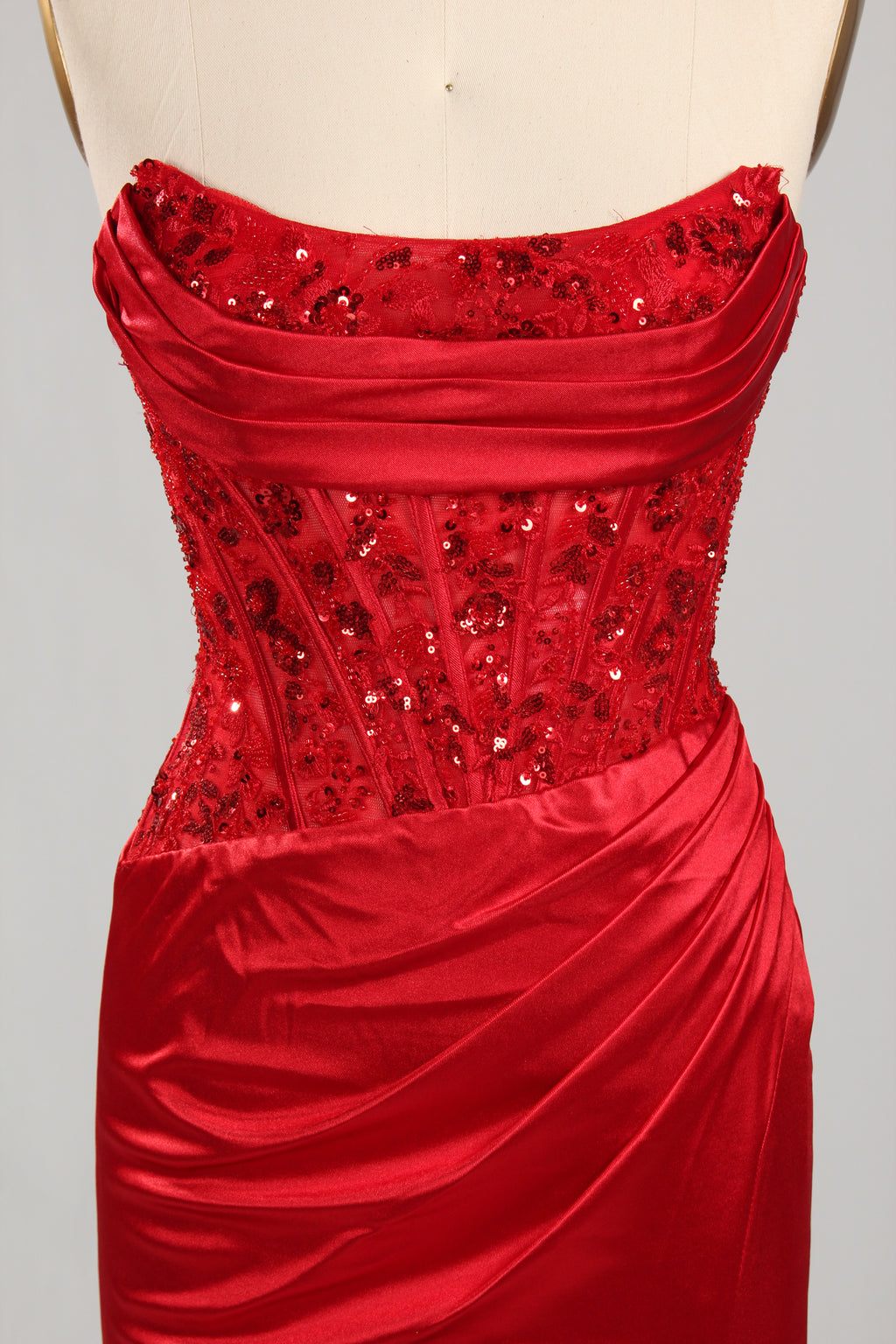 Wholesale Red Sequined Strapless Prom Dress 33279