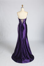 Wholesale Purple Strapless Satin Mermaid Evening Gown 33376