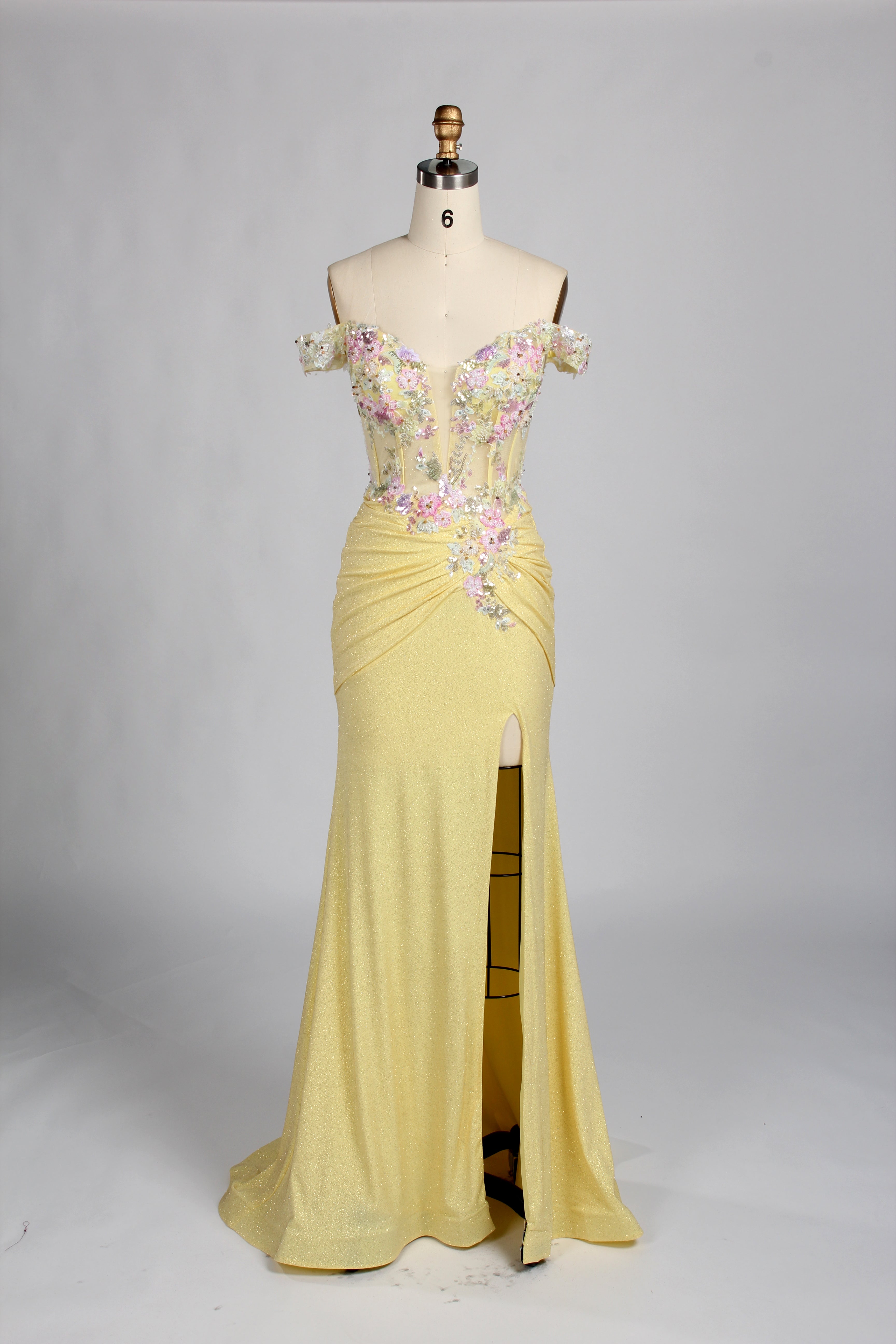 Wholesale Yellow Off-Shoulder Floral Mermaid Prom Dress 33449