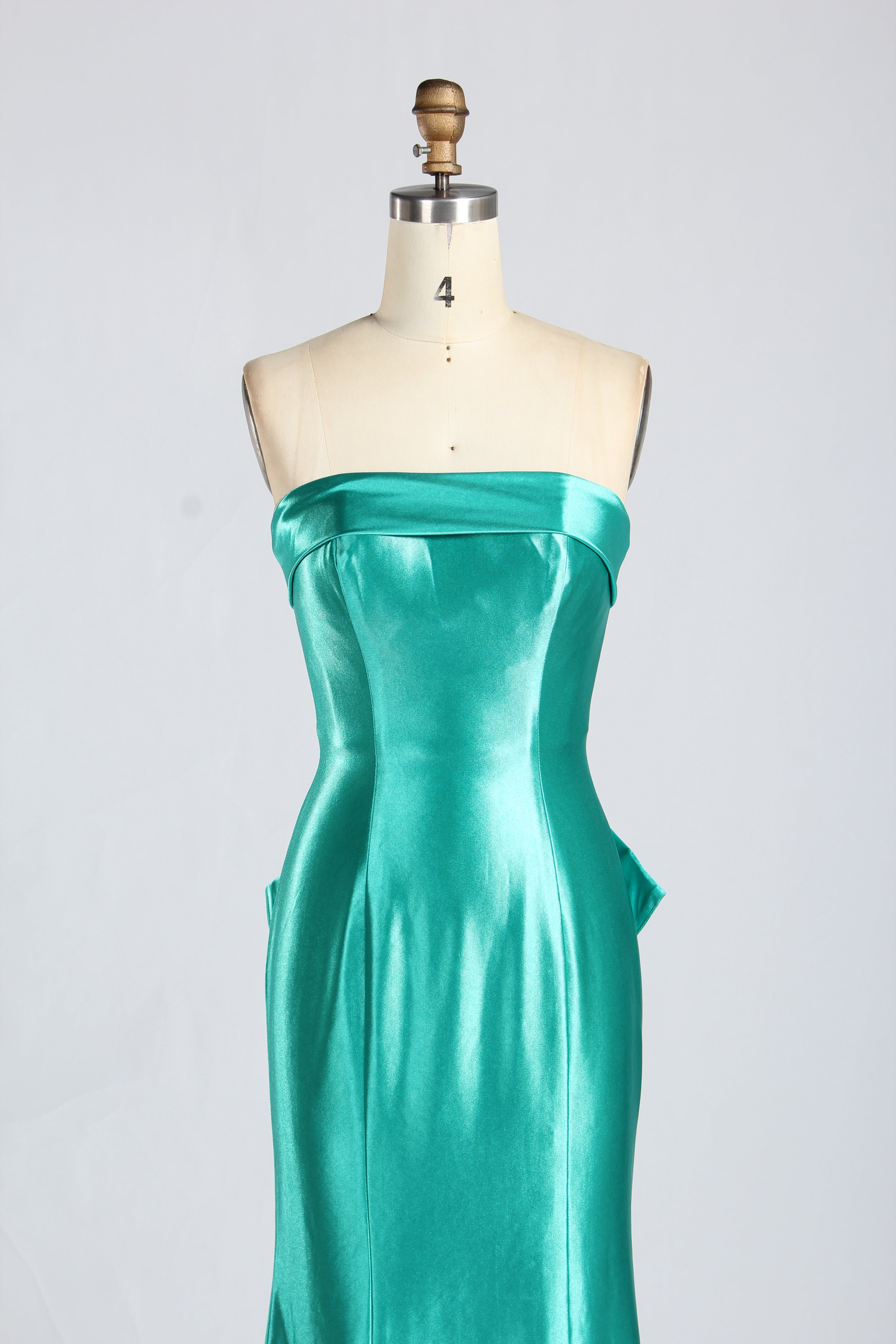 Wholesale Teal Satin Strapless Evening Gown 33377