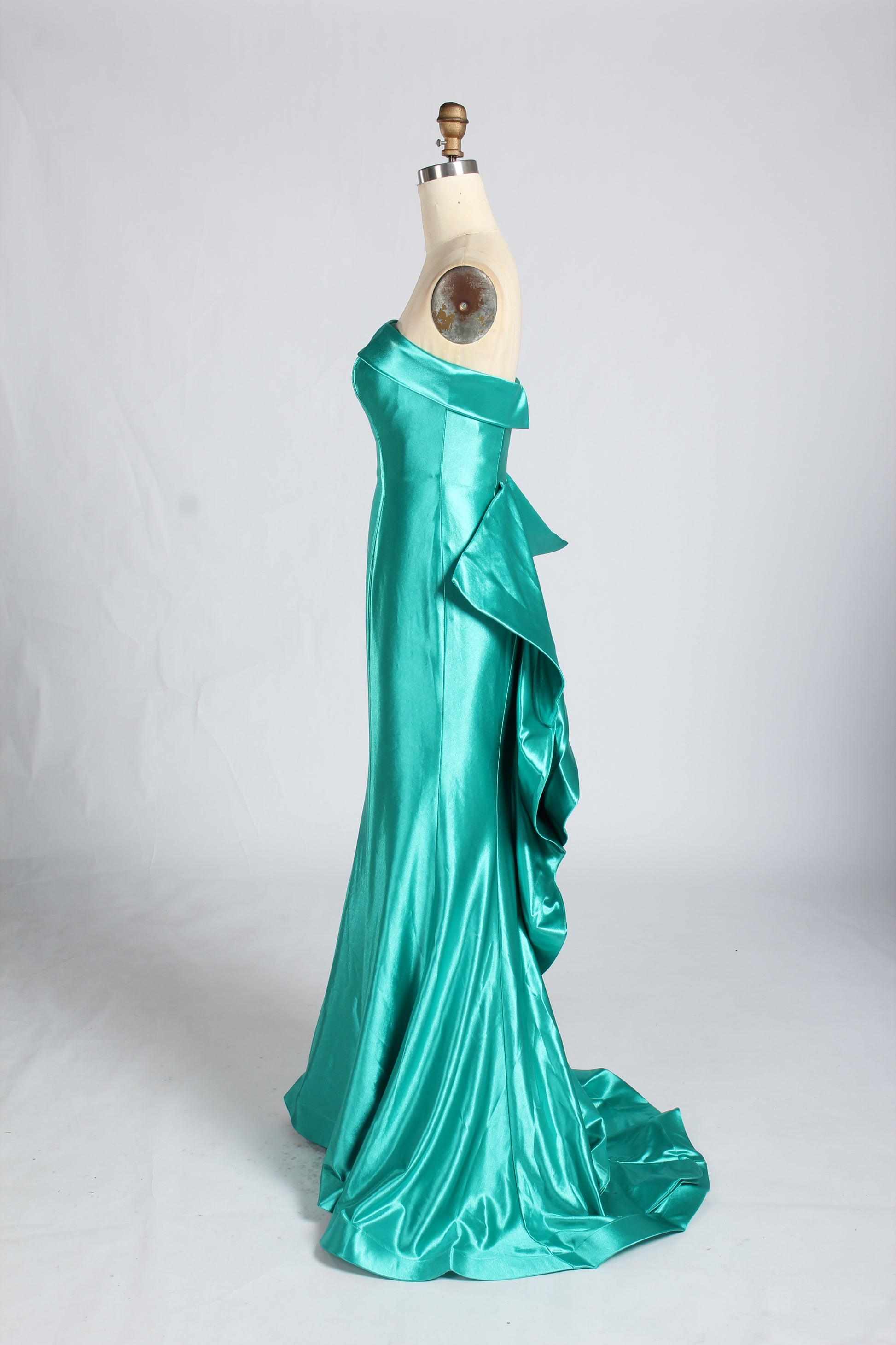 Wholesale Teal Satin Strapless Evening Gown 33377