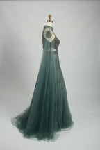 Beaded High Neck A-Line Mother of the Bride Dress with Cape Sleeves KS036