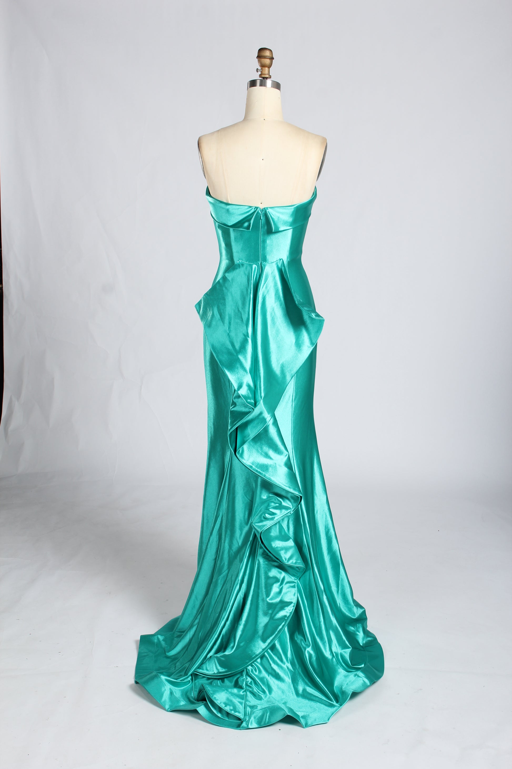Wholesale Teal Satin Strapless Evening Gown 33377