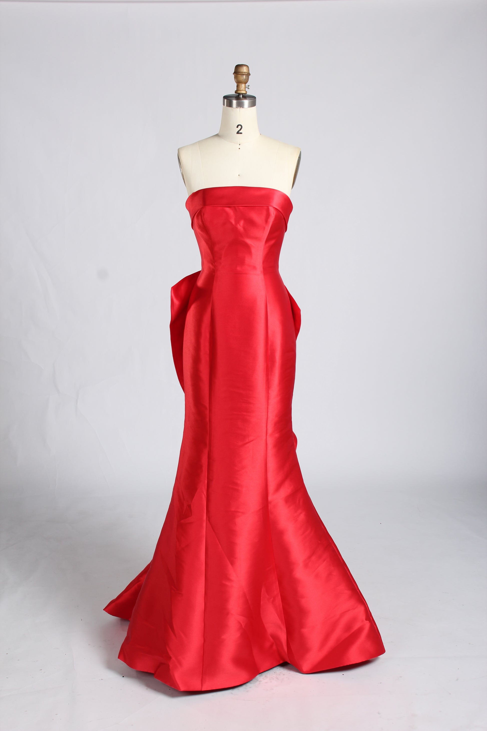 Wholesale Red Satin Strapless Evening Gown with Bow Detail 33377b