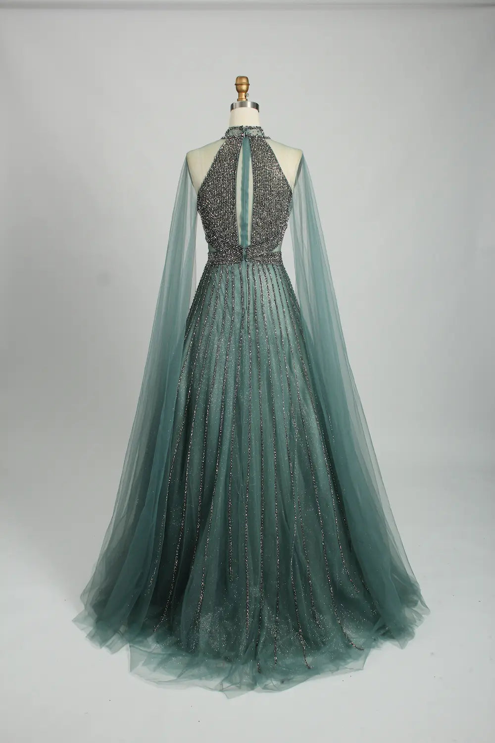 Beaded High Neck A-Line Mother of the Bride Dress with Cape Sleeves KS036