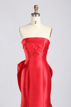 Wholesale Red Satin Strapless Evening Gown with Bow Detail 33377b