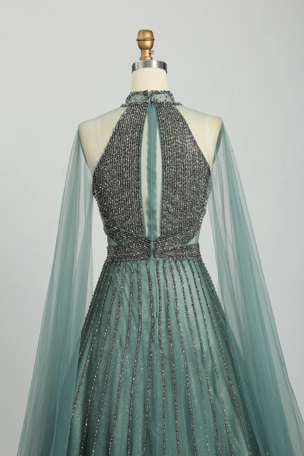 Beaded High Neck A-Line Mother of the Bride Dress with Cape Sleeves KS036