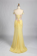 Wholesale Yellow Off-Shoulder Floral Mermaid Prom Dress 33449