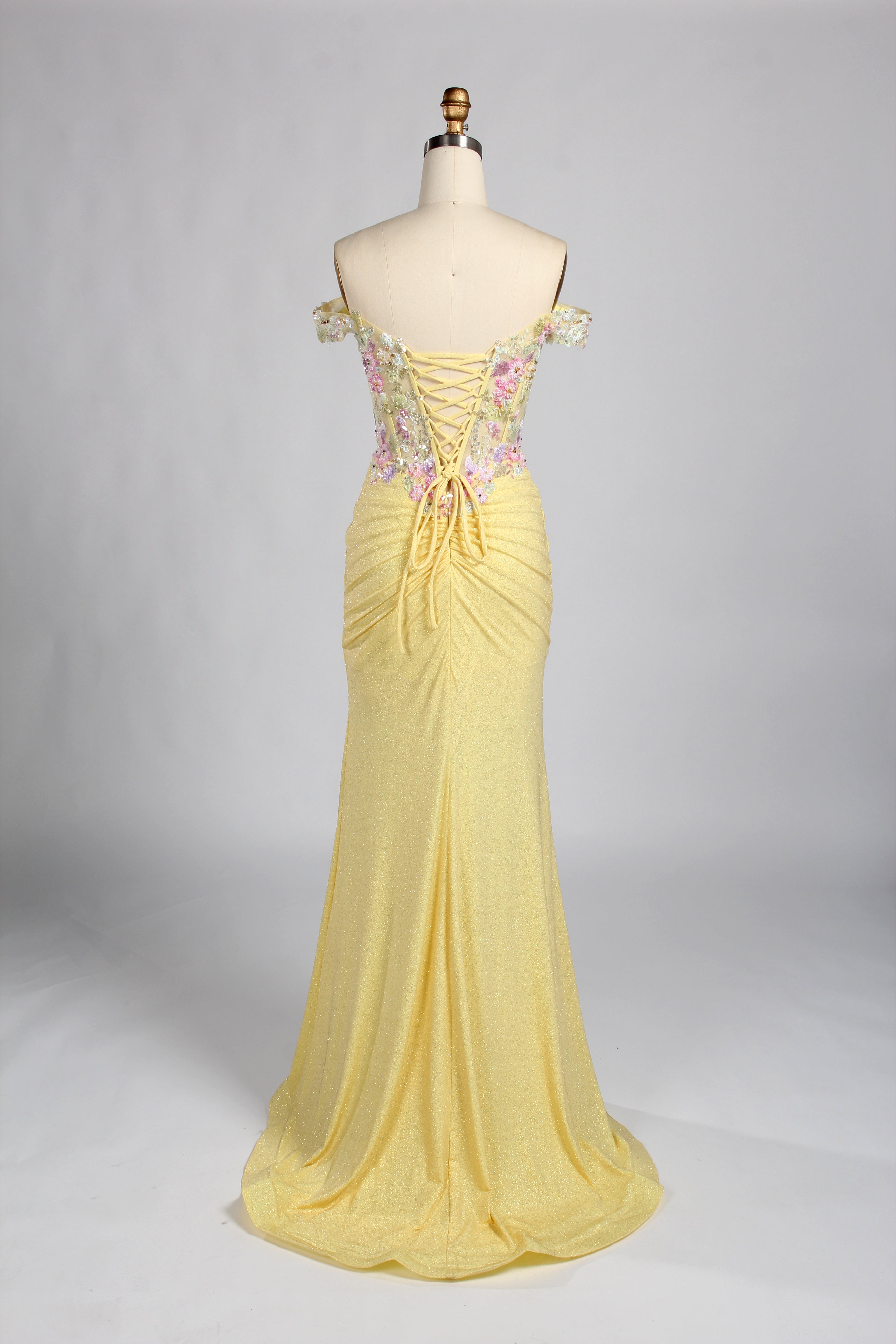 Wholesale Yellow Off-Shoulder Floral Mermaid Prom Dress 33449