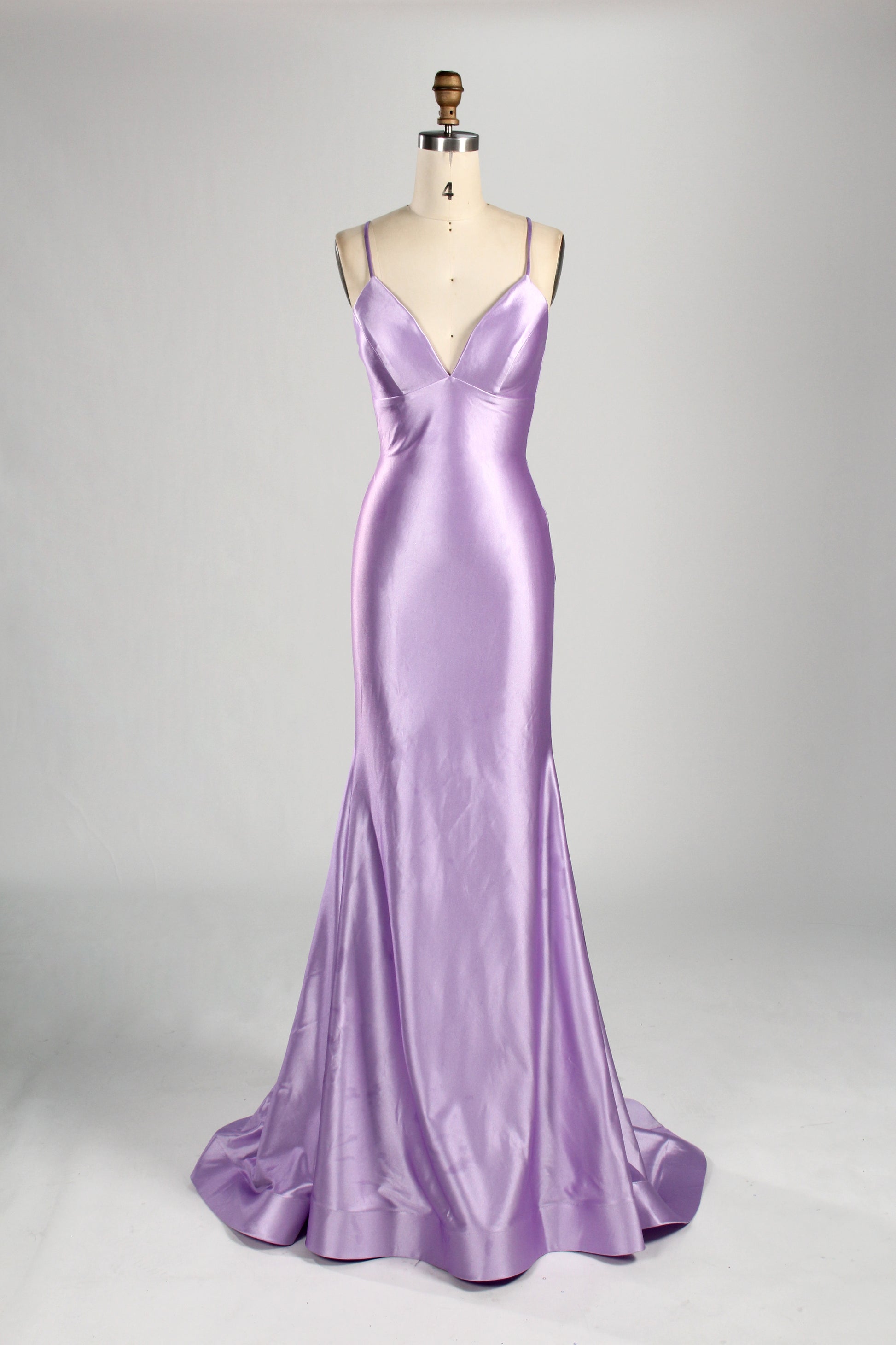 Wholesale Lavender Satin Spaghetti - Strap Evening Gown 33280