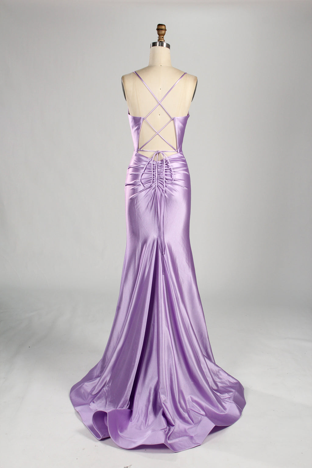 Wholesale Lavender Satin Spaghetti - Strap Evening Gown 33280