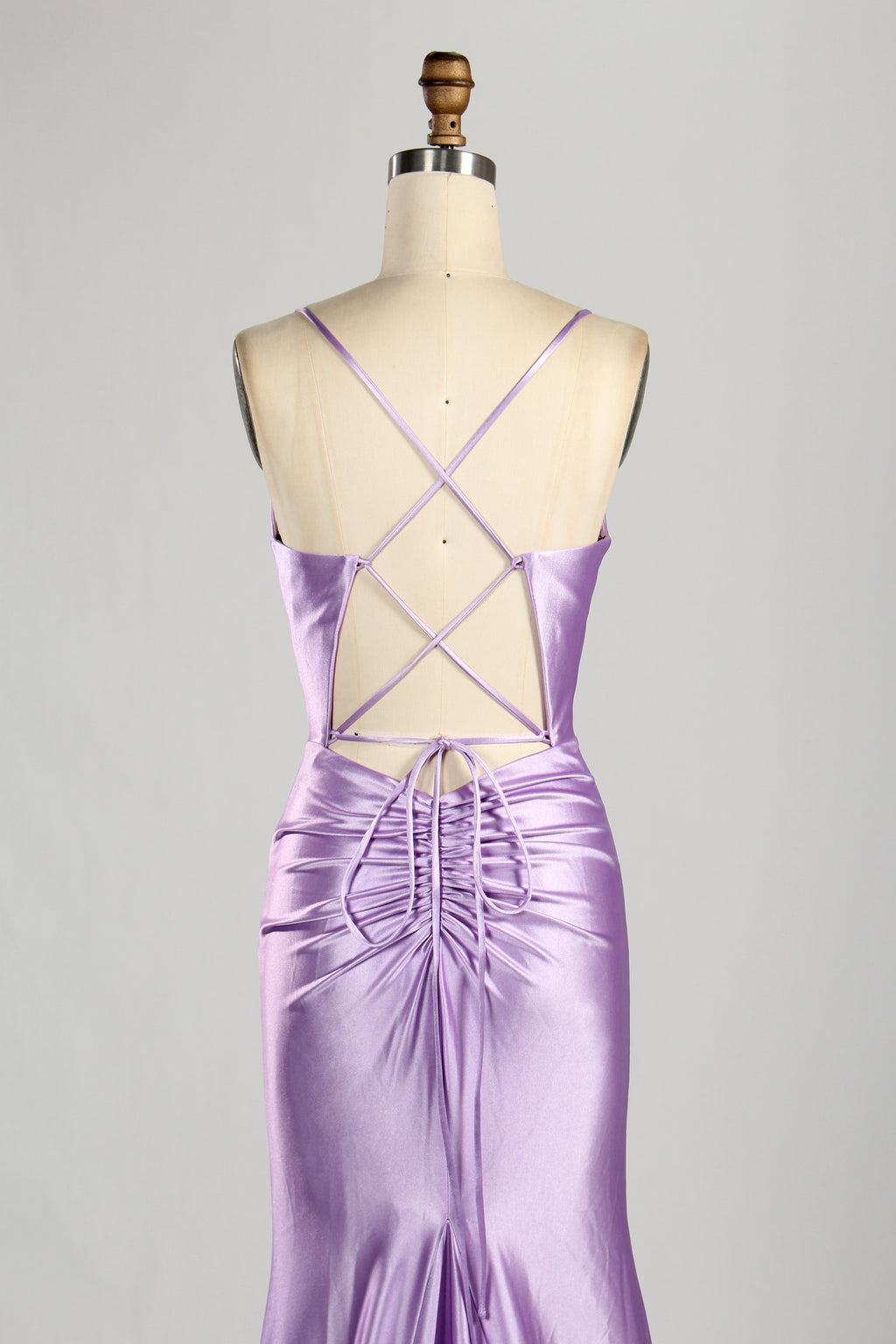 Wholesale Lavender Satin Spaghetti - Strap Evening Gown 33280