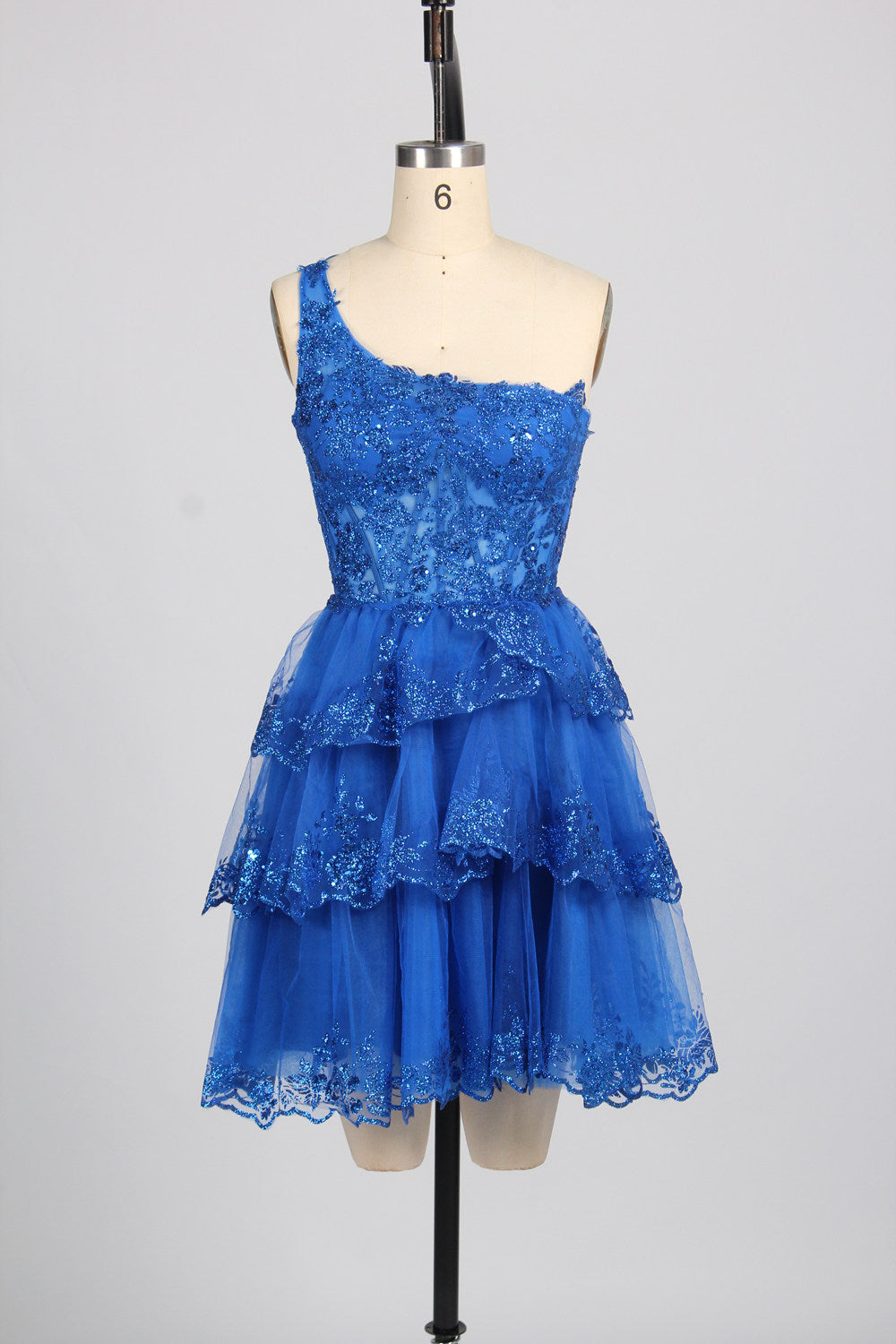 Vibrant Sparkle: One-Shoulder Sequin Short Prom Dress with Flared Skirt - Wholesale D-119
