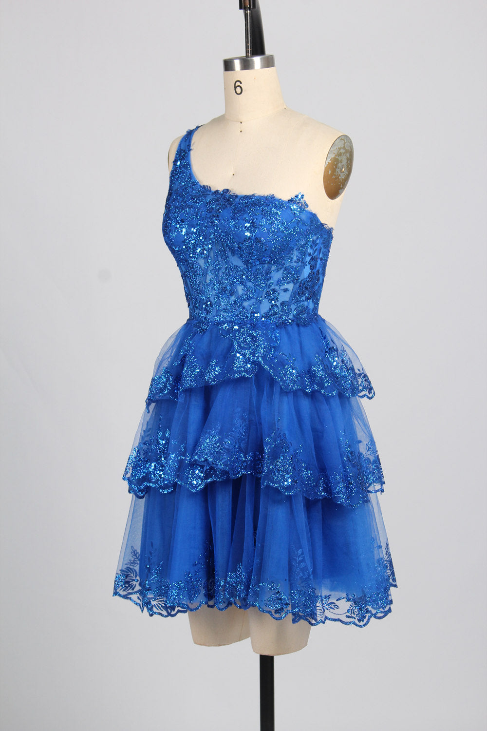 Vibrant Sparkle: One-Shoulder Sequin Short Prom Dress with Flared Skirt - Wholesale D-119