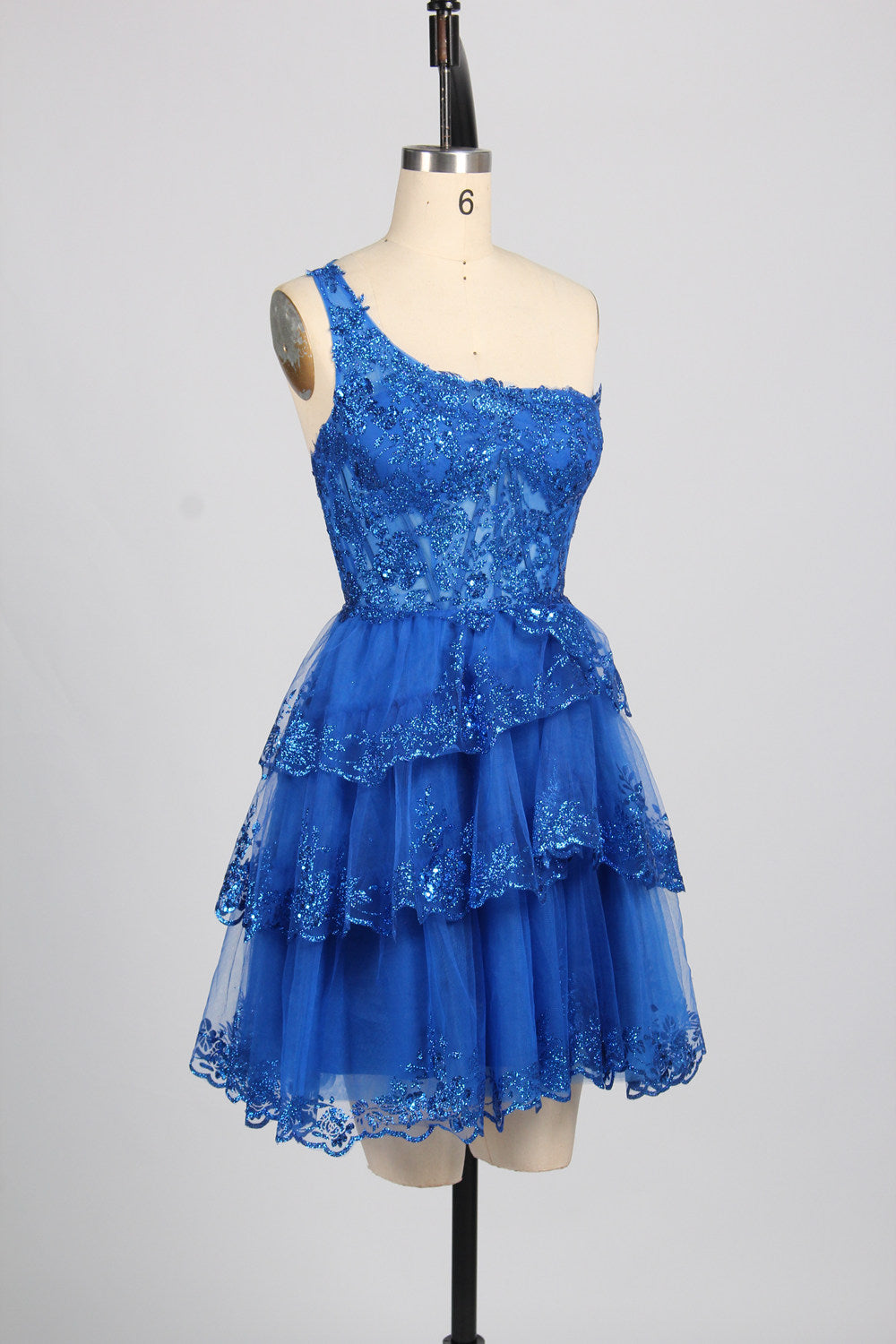 Vibrant Sparkle: One-Shoulder Sequin Short Prom Dress with Flared Skirt - Wholesale D-119