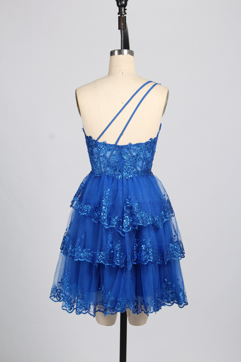 Vibrant Sparkle: One-Shoulder Sequin Short Prom Dress with Flared Skirt - Wholesale D-119