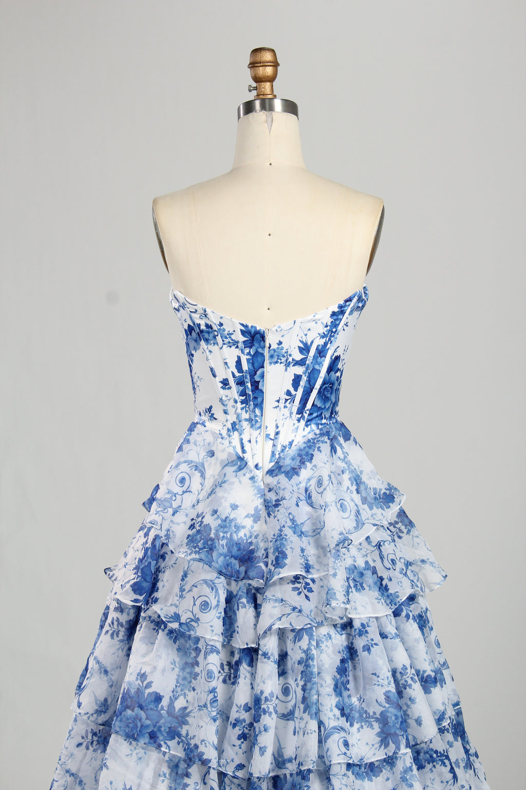 Wholesale Elegant Strapless Floral Chiffon Rhinestone Prom Gown 33223