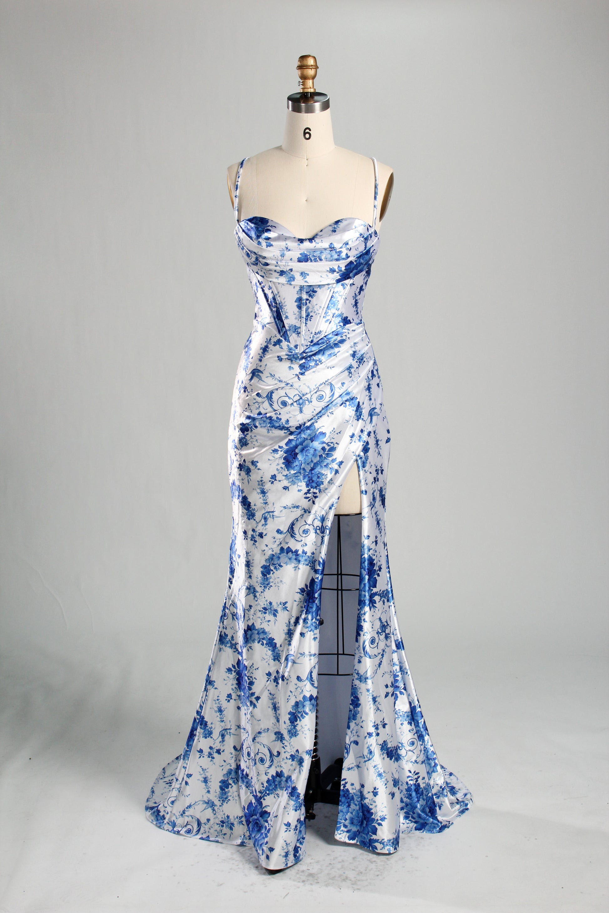 Wholesale Blue Floral Satin Prom Dress 33222