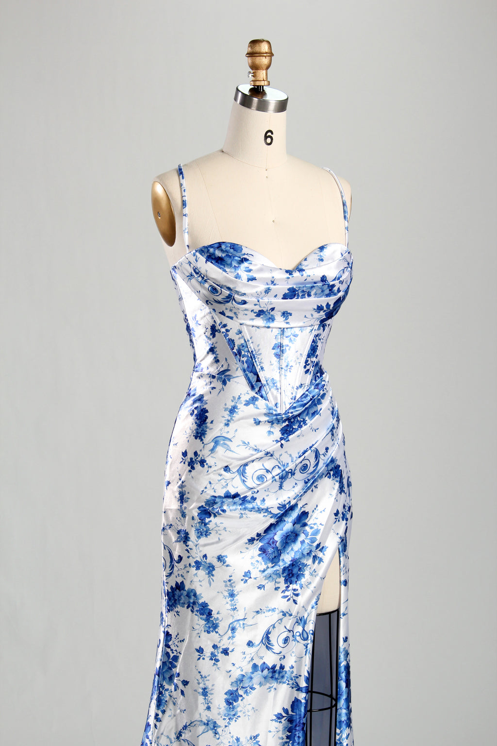 Wholesale Blue Floral Satin Prom Dress 33222