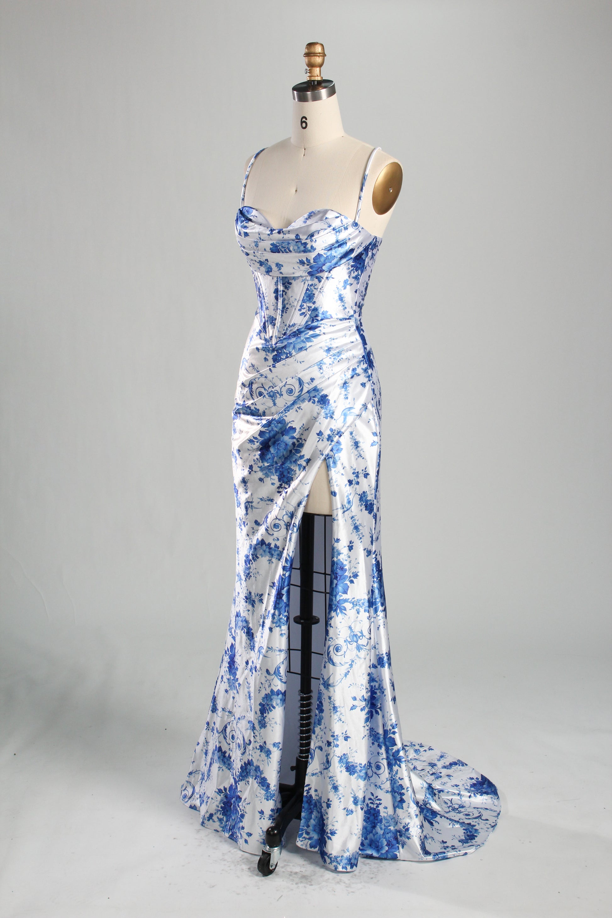 Wholesale Blue Floral Satin Prom Dress 33222