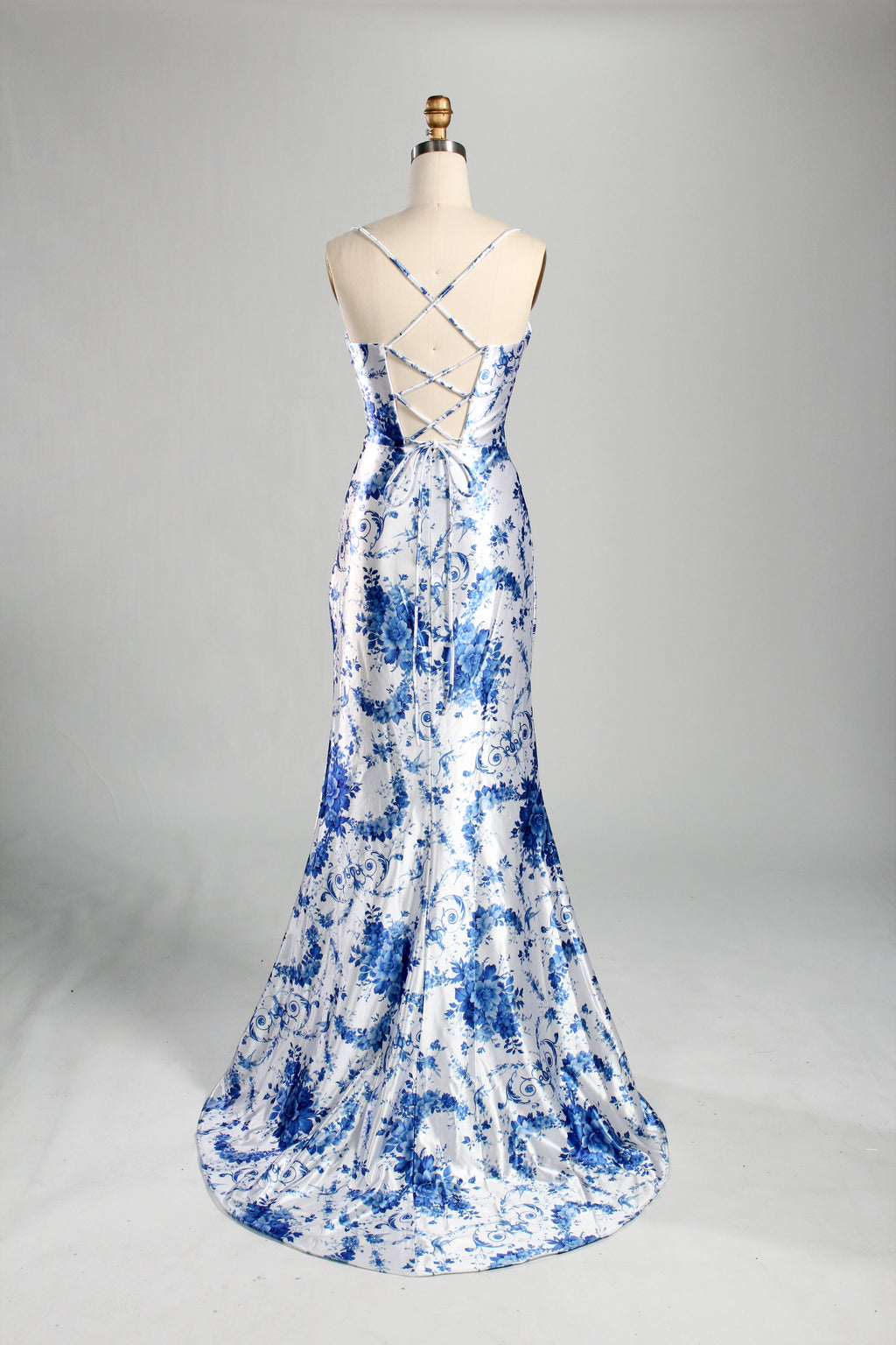Wholesale Blue Floral Satin Prom Dress 33222