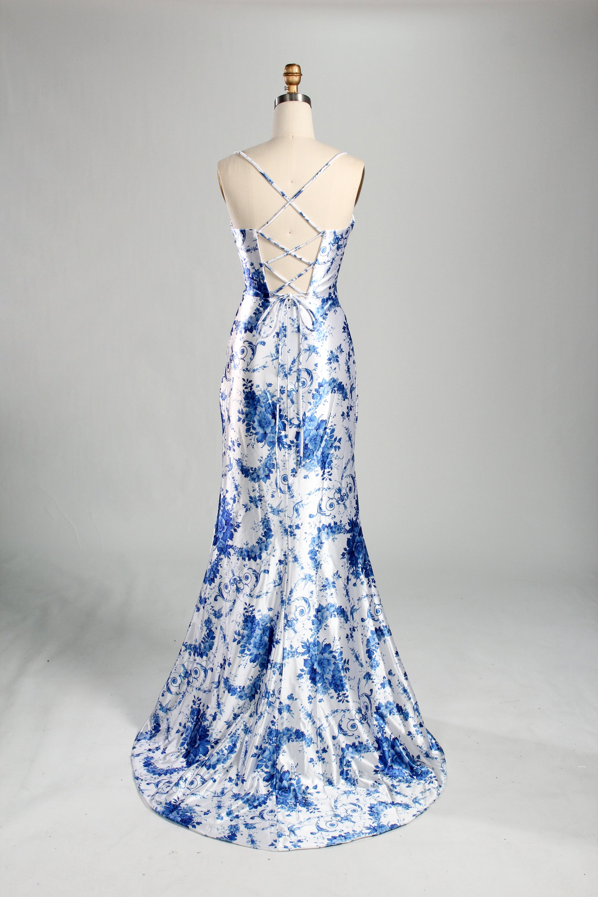 Wholesale Blue Floral Satin Prom Dress 33222