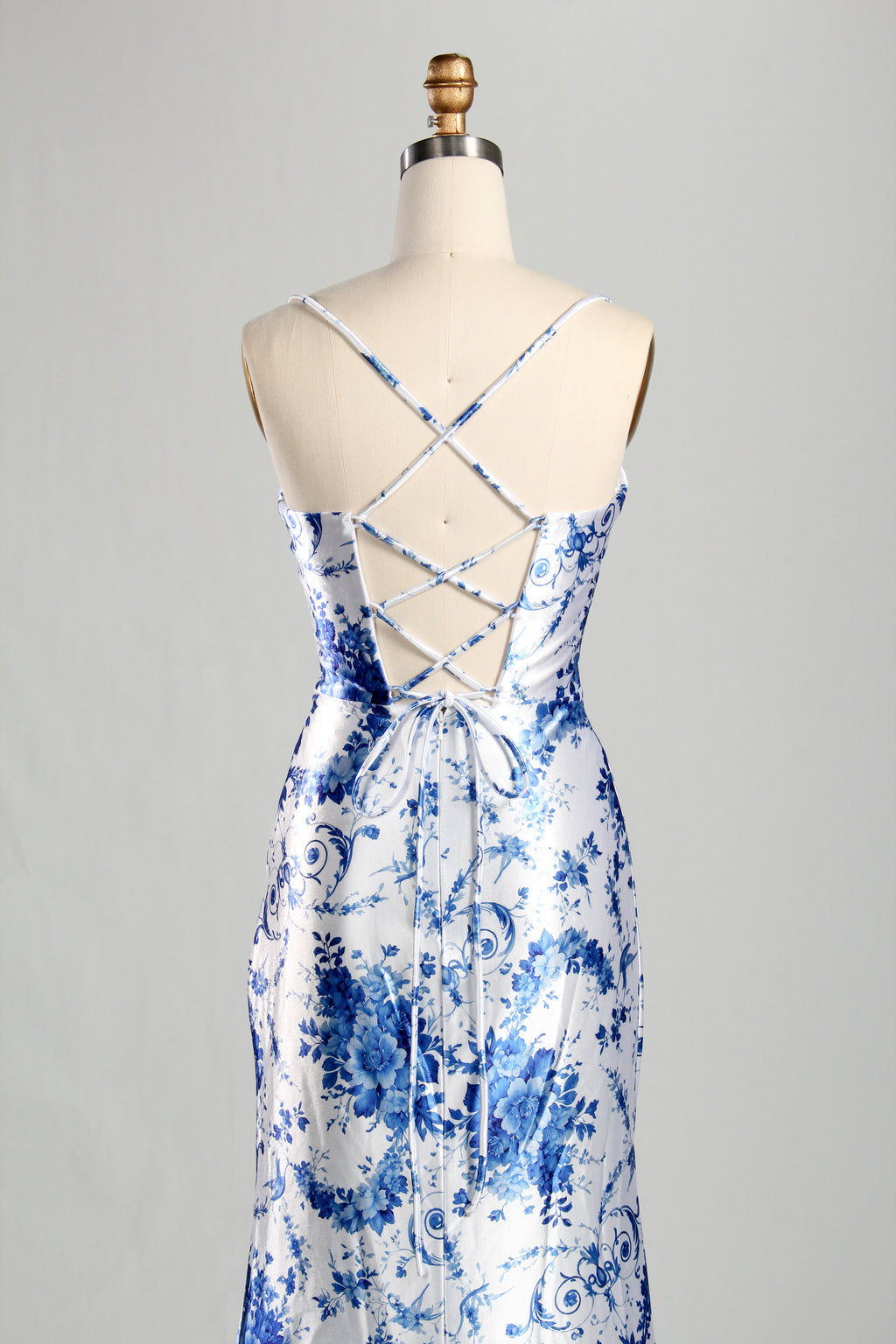 Wholesale Blue Floral Satin Prom Dress 33222