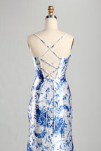 Wholesale Blue Floral Satin Prom Dress 33222