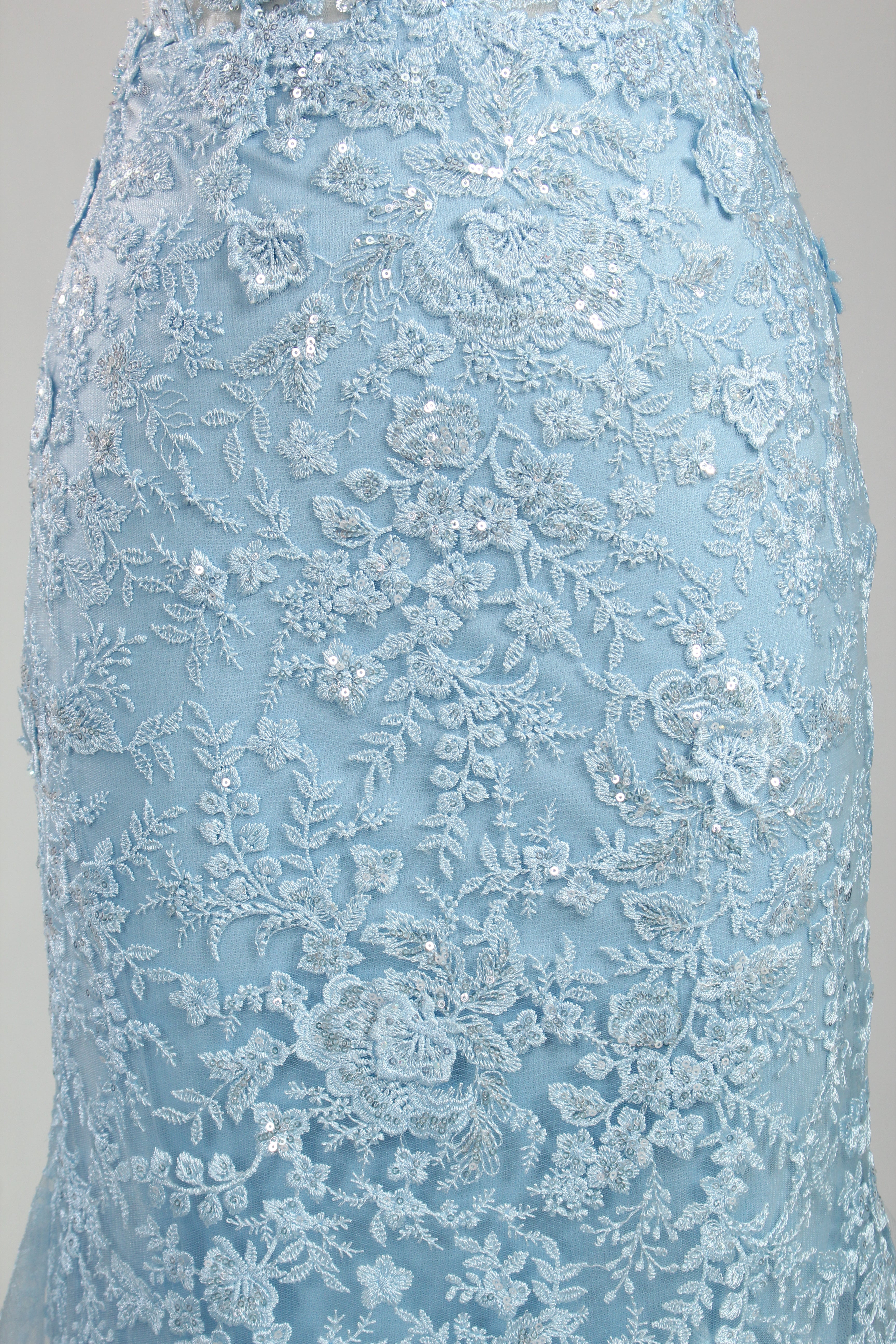 Wholesale Light Blue Lace Prom Dress - Mermaid Criss - Cross Back Gown 33248