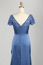 Wholesale Navy Blue Lace Satin Mother Dress 3357