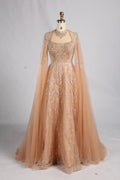 Opulent Beaded Mother of the Bride Gown with Dramatic Cape Sleeves MK174